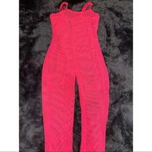 Neon Pink Mesh Jumpsuit